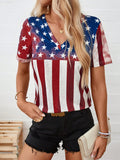 Show off your patriotic spirit with our Summer Patriotic Vibes: American Flag Pattern T-Shirt. Perfect for music festivals & Independence Day, this short sleeve shirt combines style and celebration. Made from high-quality materials, it's comfortable to wear all day long. A must-have for any patriotic event.
