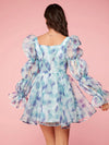 Enchanted Garden: Colorful Puff Sleeve Tie-Dye Dress for Women