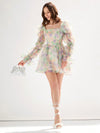 Enchanted Garden: Colorful Puff Sleeve Tie-Dye Dress for Women