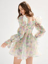 Enchanted Garden: Colorful Puff Sleeve Tie-Dye Dress for Women