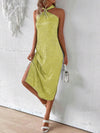 Chic Elegance: Classic Solid Color Jacquard Twist Halter Neck Dress With High Side Slit