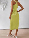 Chic Elegance: Classic Solid Color Jacquard Twist Halter Neck Dress With High Side Slit