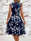 Blue Blossom: Simple Floral Print Twist Front A-Line Dress