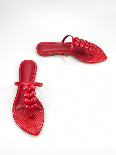 Red Heart Pattern Fabric Fashion Flats with Elegant Heart-Shaped Buckle - Perfect for Daily Wear and Parties