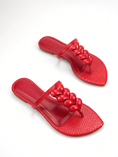 Red Heart Pattern Fabric Fashion Flats with Elegant Heart-Shaped Buckle - Perfect for Daily Wear and Parties