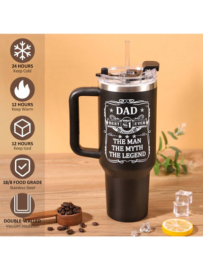 Best Dad Ever 40 Oz Tumbler - Perfect Father's Day Gift From Daughter/Son - Insulated Cup with Handle and Funny Message