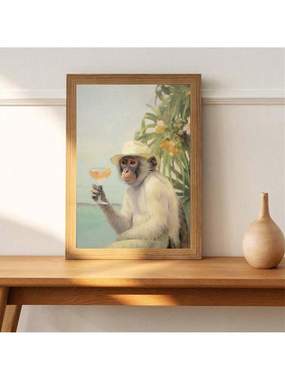 Vintage Bar Monkey Drinking Water Poster: Unique Animal Wall Art