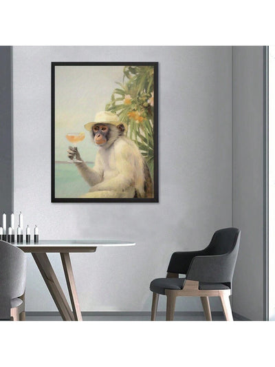 Vintage Bar Monkey Drinking Water Poster: Unique Animal Wall Art