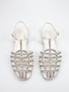 Gorgeous Rhinestone Sandals: Light Brown Sardine Fabric Braided Ankle Strap Flats for Daily and Party Wear