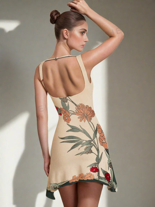 Floral Dreams: Sleeveless Dress with Asymmetric Hem