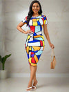 Summer Chic: Casual Slim Fit Printed Dress with Color Block Design