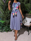 Fluttering Elegance: Butterfly Print Asymmetrical Neckline Vacation Dress