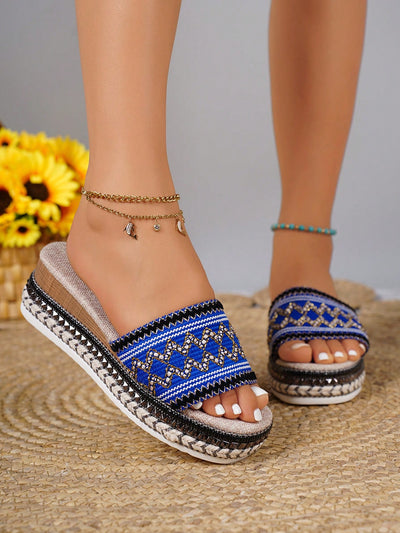 Summer Chic: Yellow Stone-Patterned Platform Wedge Sandals