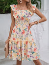 Floral Bliss: Women's Square Neck Cap Sleeve Summer Dress