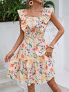 Floral Bliss: Women's Square Neck Cap Sleeve Summer Dress