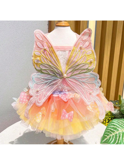 Colorful Rainbow Butterfly Tiered Skirt Princess Dress for Pets