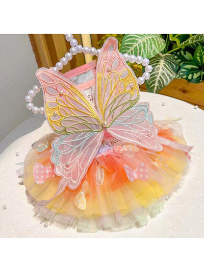 Colorful Rainbow Butterfly Tiered Skirt Princess Dress for Pets