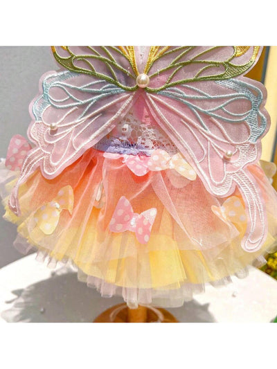 Colorful Rainbow Butterfly Tiered Skirt Princess Dress for Pets