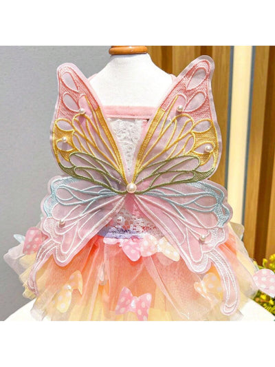 Colorful Rainbow Butterfly Tiered Skirt Princess Dress for Pets