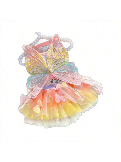 Colorful Rainbow Butterfly Tiered Skirt Princess Dress for Pets