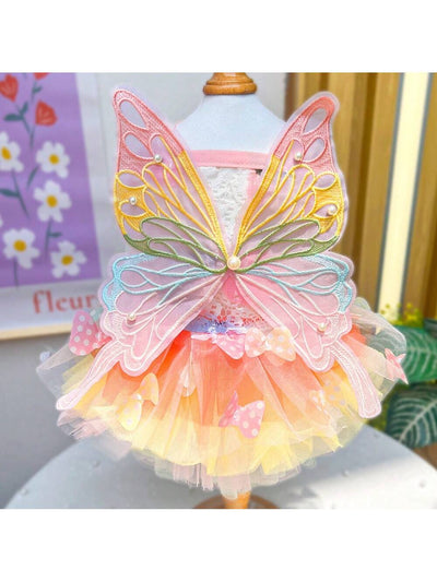 Transform your furry friend into a royal butterfly with our Colorful Rainbow Butterfly Tiered Skirt Princess Dress for Pets. The vibrant colors and layered skirt will make any pet feel like they are part of the royal family. Designed with comfort in mind, your pet will love wearing this stylish outfit for any occasion.