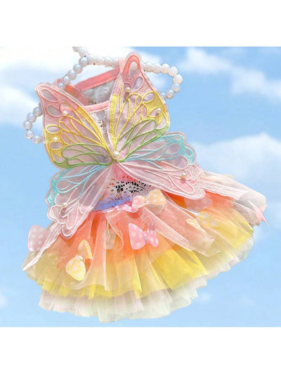 Colorful Rainbow Butterfly Tiered Skirt Princess Dress for Pets