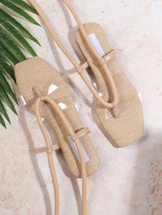 Chic and Comfortable: Women's Solid Color Strappy Flat Sandals with Toe Ring