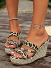 Chic Pink Summer Vacation Woven Wedge Sandals with Geometric Pattern and Vintage Buckle Design