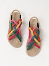 Multicolor Rainbow Flat Summer Sandals: Stylish Mule Style with Weaved Bottom for Comfort and Easy Slip-On Wrap Toe