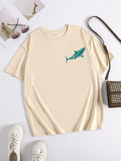 Shark Summer Vibes: Women's Casual Round Neck T-Shirt With Slogan