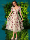 Fluttering Beauty: Double Crazy Women's Elegant Bubble Sleeves Dress with 3D Butterfly Decoration