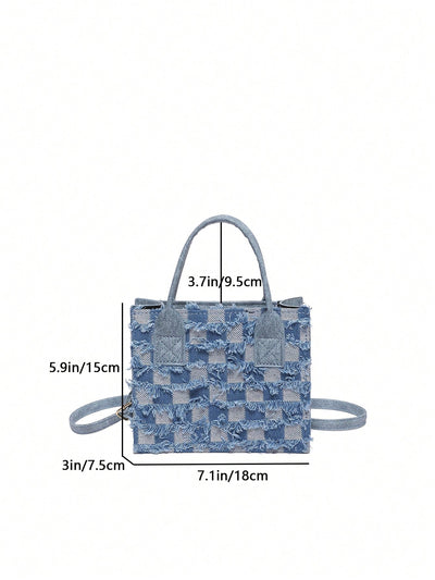Chic and Stylish Spring/Summer Color Block Plaid Tassel Tote Bag
