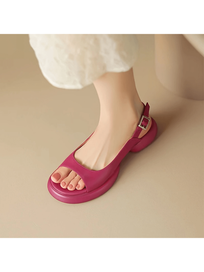 Summer Chic: Pink Thick Heel French Peep Toe Sandals for Fashionable Ladies