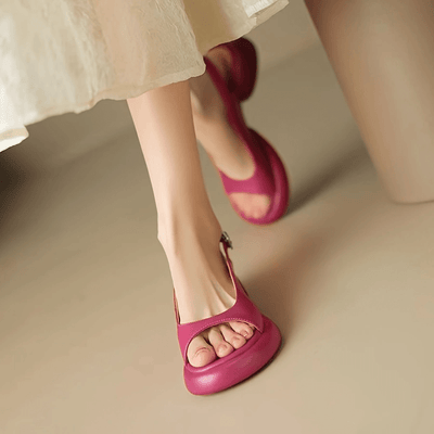 Summer Chic: Pink Thick Heel French Peep Toe Sandals for Fashionable Ladies