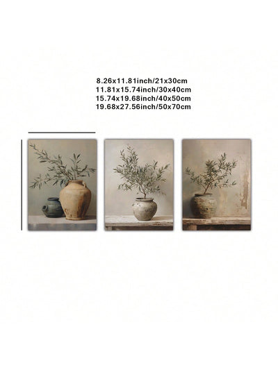3pcs Set: Vintage Olive Tree Still Life Art Prints in Soft Tones