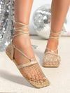 Summer Square Toe Fishnet Sandals: Colorful Crystal Hollow Mesh Slip-On Shoes