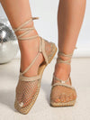 Summer Square Toe Fishnet Sandals: Colorful Crystal Hollow Mesh Slip-On Shoes