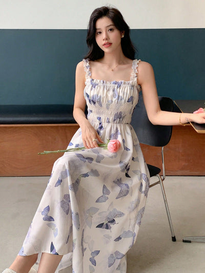 Blooming Beauty: Floral Print Empire Waist Spaghetti Strap Dress