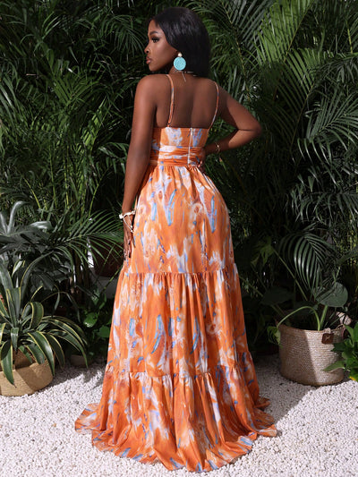 Ultimate Holiday Slay: Printed Strappy Dress for Women