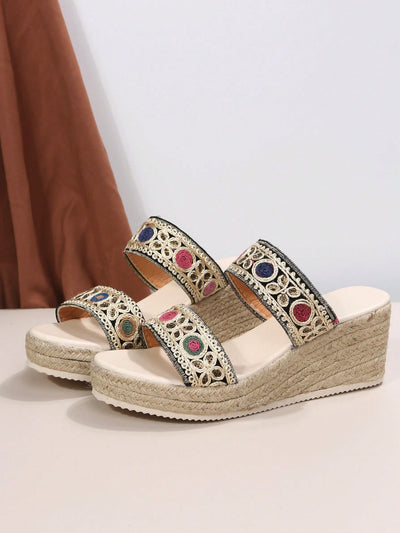 Summer Chic: Colorful Woven Wedge Slippers for Fashionable Women