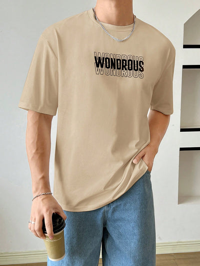 Men's Baggy Crew Neck Slogan Tee: Casual Korean Fashion Summer Knit Top