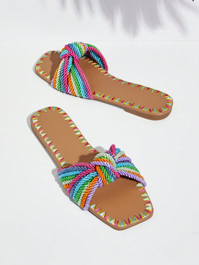 Rainbow Weave Open-Toe Sandals: Step into Summer in Style