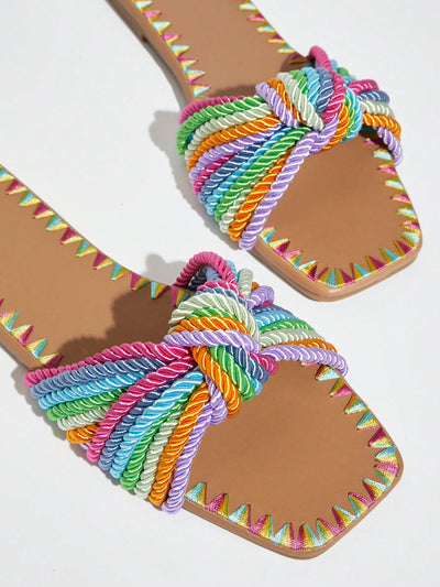 Rainbow Weave Open-Toe Sandals: Step into Summer in Style