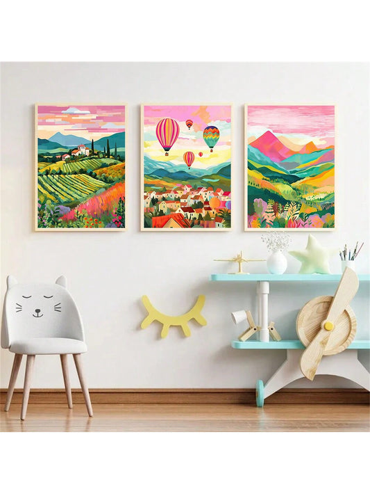 Elevate your home decor with our Vivid Nature Landscape Wall Art Set. This set of 3 frameless posters features stunning flower and mountain scenes, bringing the serenity and beauty of nature into your space. Made with high-quality materials, this set adds a touch of sophistication to any room.