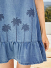 Vacation Casual Cropped Denim Dress with Embroidered Detail