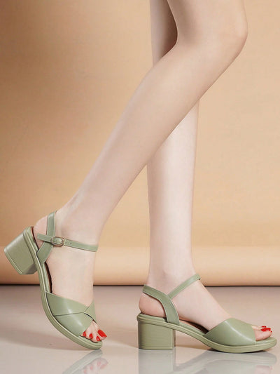 Stylish Summer Steps: Chunky Heel Sandals with Ankle Strap