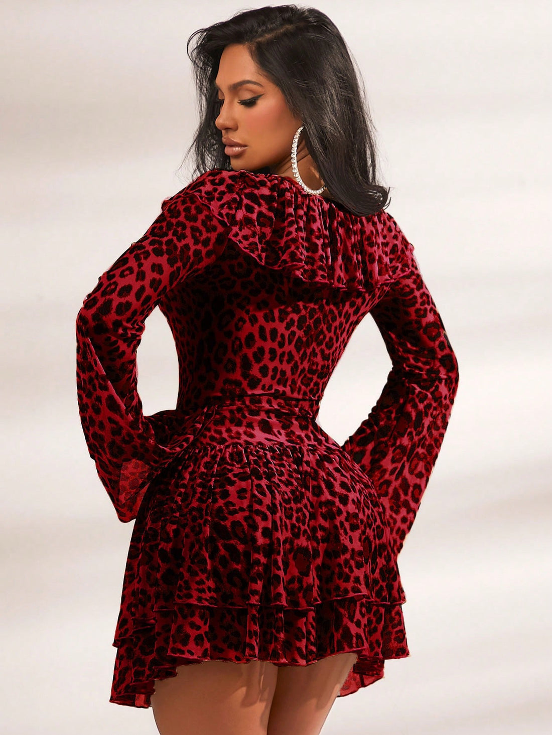Unleash your wild side with this Chic Leopard Print Ruffled Dress for Spring/Summer. The ruffled details and flare sleeves add a flirty and feminine touch to this fierce animal print dress. Perfect for any occasion, this dress will have you looking stylish and playful at the same time.