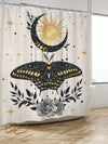 Artistic Abstract Line Pattern Shower Curtain with Face Butterfly and Female Figure Design