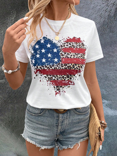 Summer Outing Love: Heart and Star Printed Casual T-Shirt