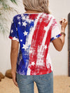 Stars and Stripes Summer Vibes: Women's American Flag Print V-Neck Tee